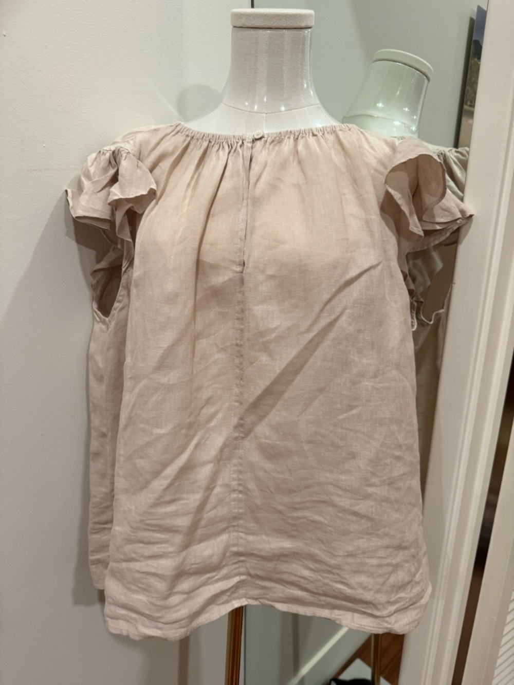 Velvet Pale Blush Ruffle Sleeve Linen Top